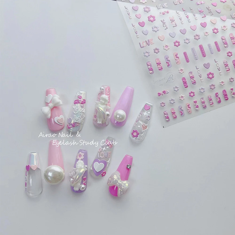 Cute Pink Love Heart Flower Band-Aid High Quality Nail Art Stickers Adhesive Design DIY Nail Decals T-2088