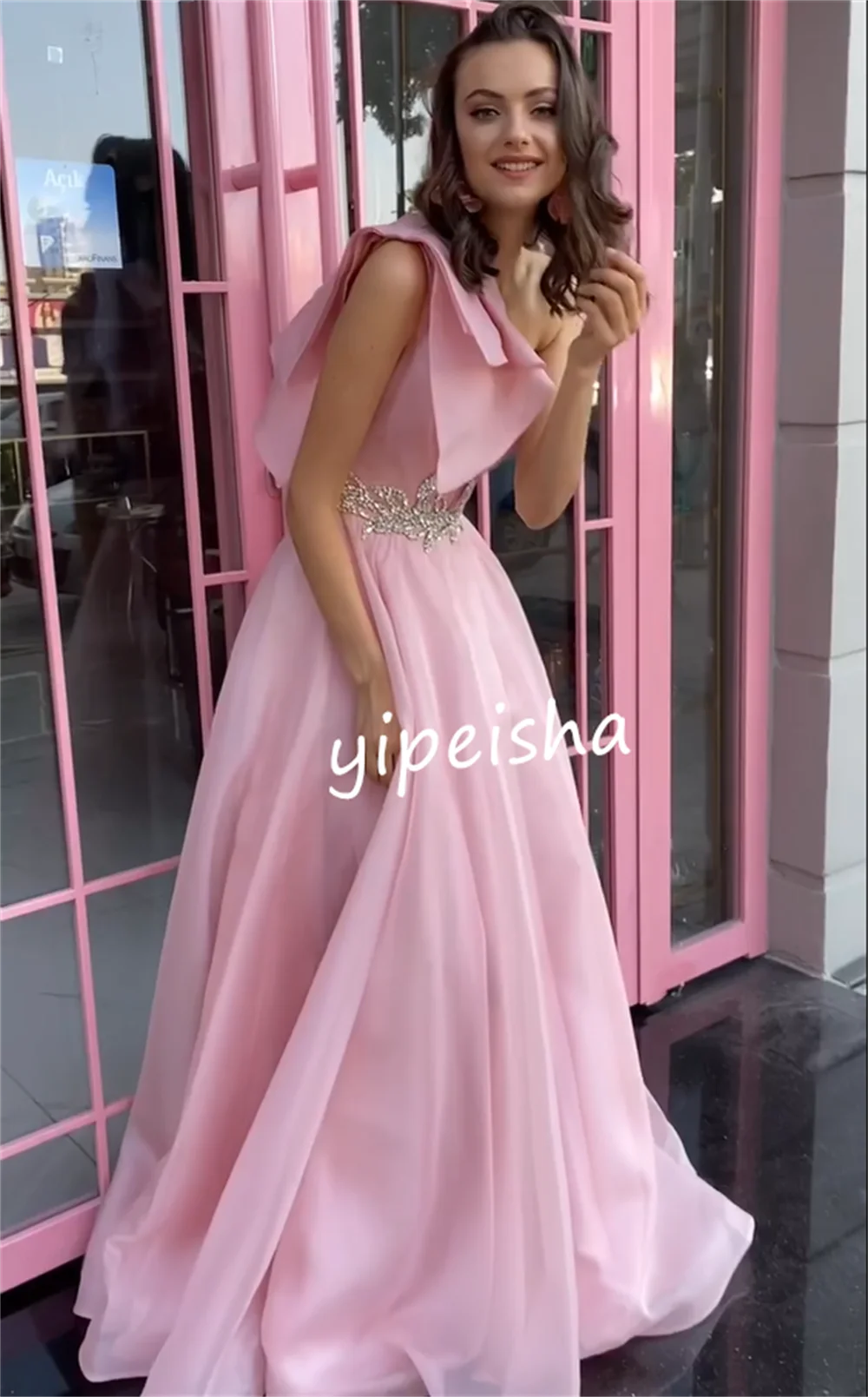 Customized Jersey Draped Beading Valentine's Day Ball Gown One-shoulder Bespoke Occasion  Long Dresses