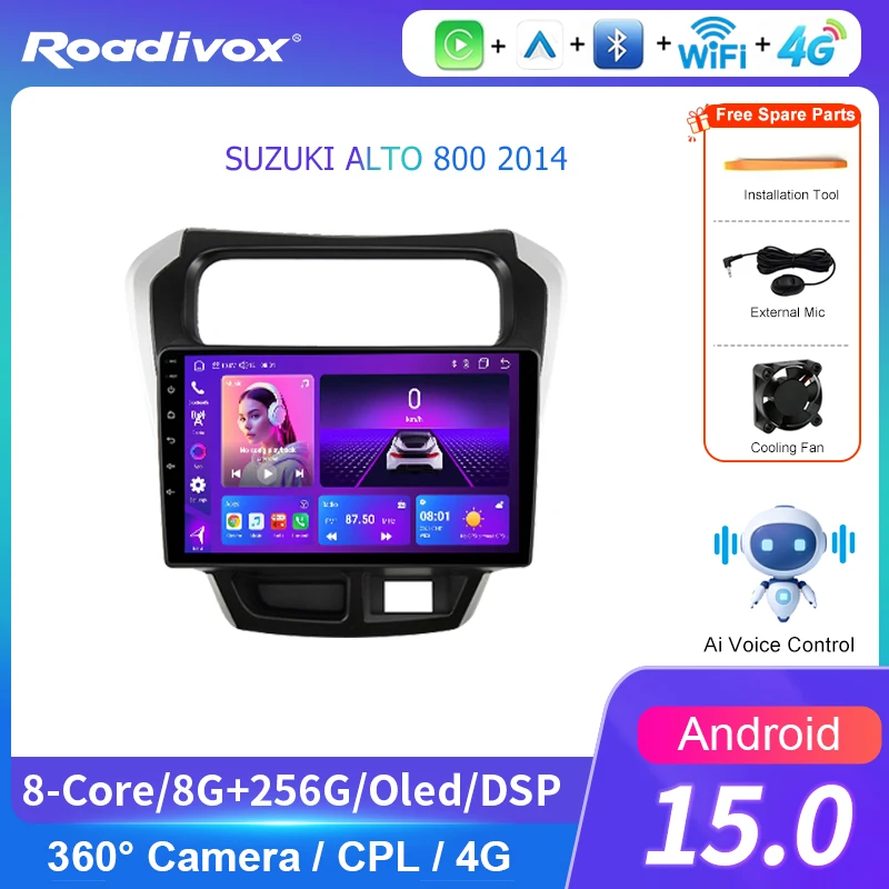 AI VOICE Carplay Android Auto Head 360 CAM Car Stereo Radio For  SUZUKI ALTO 800 2014 Multimedia Player GPS