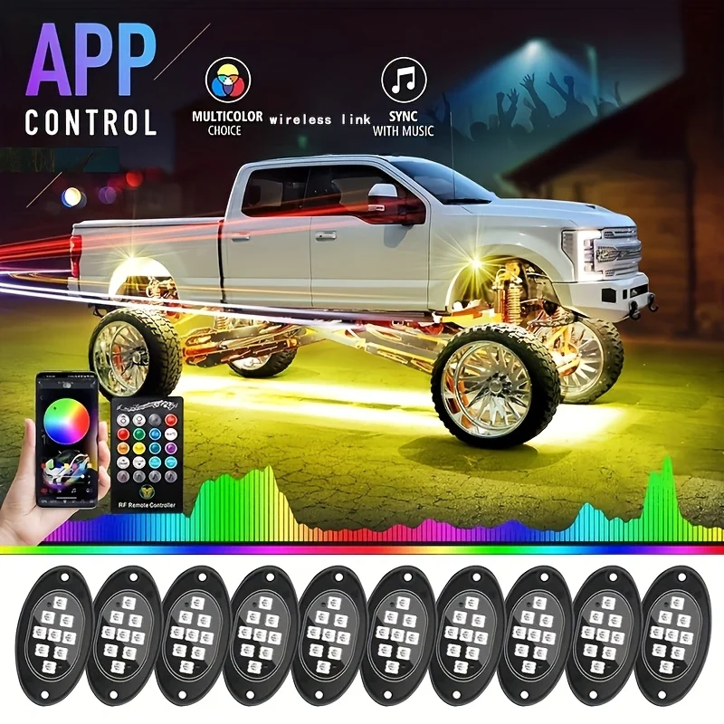 

RGB LED Light Strip for Cars, Featuring Wireless App And Remote Control, Music Mode for Chassis Lighting, And a Neon Light Kit Suitable for Pickup Trucks, Off-Road Vehicles, RZR, Suvs, Atvs, And Utvs, Without Battery