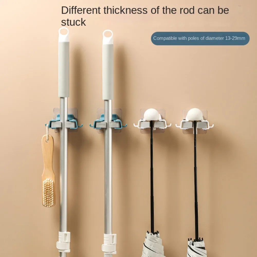 Punch-free Mop Rack with Hook Wall-mounted Wall-mounted Mop Holder Durable Multi-pot Application Mop Clamp Hook Shower Room