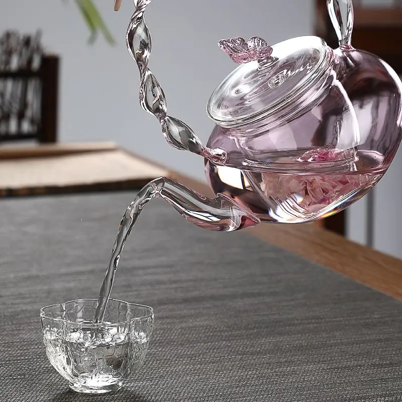 700ML Pink Butterfly Glass Coffee Pot Tea Pot Electric Ceramic Stove Glass Tea Pot High Temperature Resistant Tea Pot
