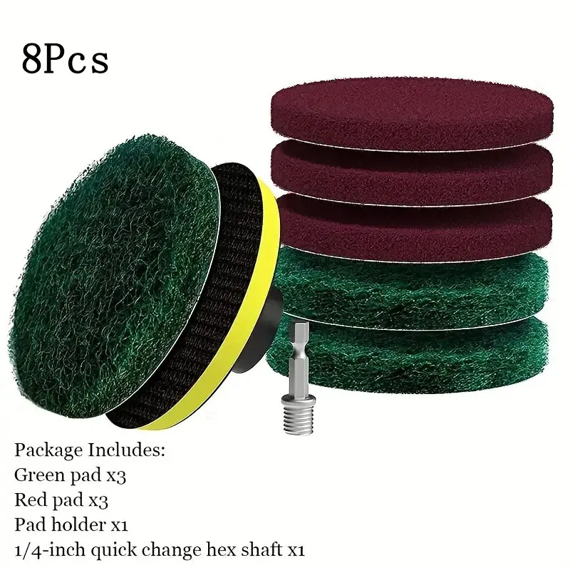 8pcs Drill Power Brush Tile Scrubber Scouring Pads Cleaning Kit For Bathroom Kitchen Cleaning Electric Scrubber Pad