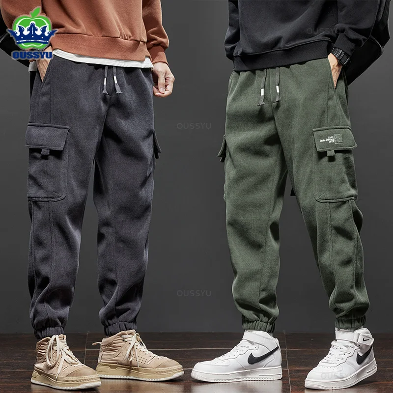 

OUSSYU Winter Men's Casual Corduroy Pants Jogging Sweatpants Male Cargo Pants Baggy Thick Streetwear Harem Work Trousers for Men