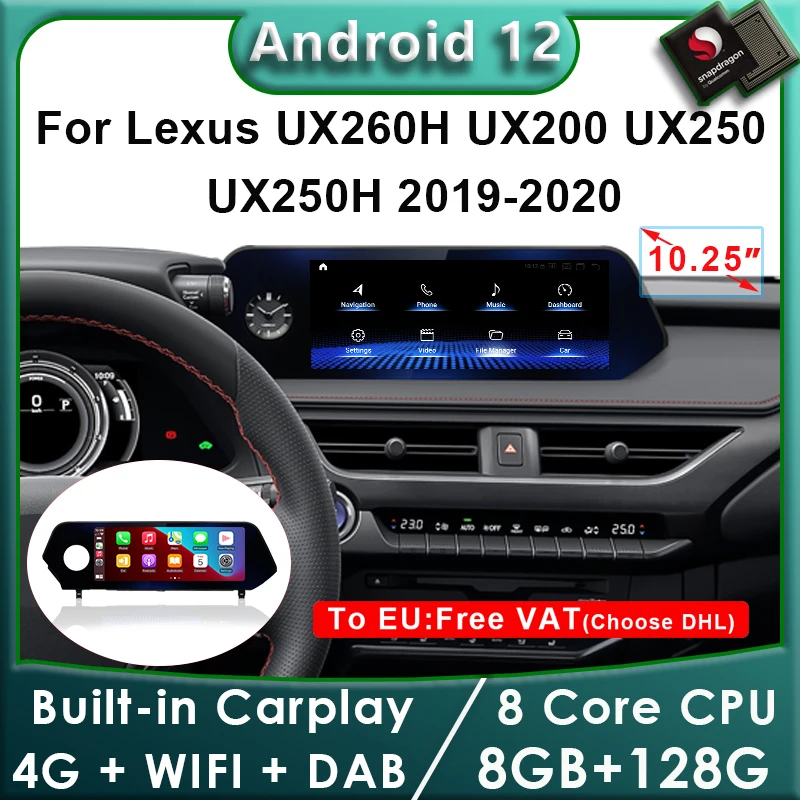 

Android 12 Snapdragon 8+128G Car Radio GPS Navigation Multimedia Player CarPlay Screen For Lexus UX ZA10 UX200 UX250h 2018-2022