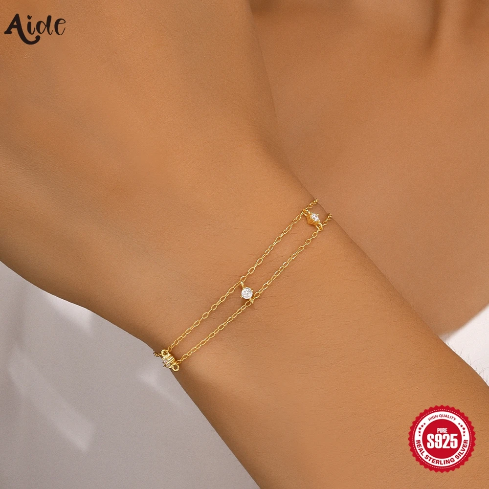 

Aide Plata 100% 925 Sterling Bracelets for Women Cubic Zircon Double Thin Chain Charm Bracelet Wedding Gift Jewelry Dropshipping