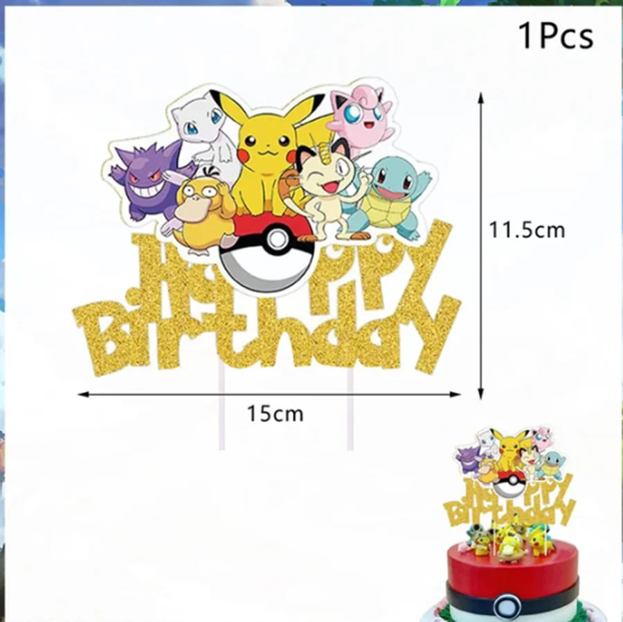 1pc Pikachu Cake Topper Birthday Party Decoration Pokemon Cake Card Fruit Plug-in Birthday Party Supplies Toys Kids Gift