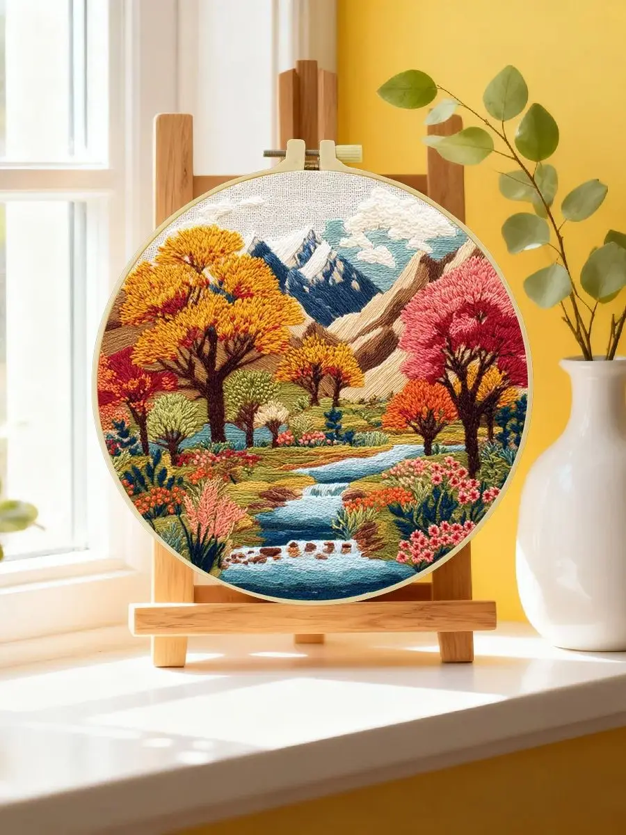 1 Stück 20X20CM/15X15CM 7,87/6,3 Zoll Berg-Stickerei-Starter-Kit DIY-Kit DIY-Stickerei-Set Handarbeiten Nähkunst – Detail 6