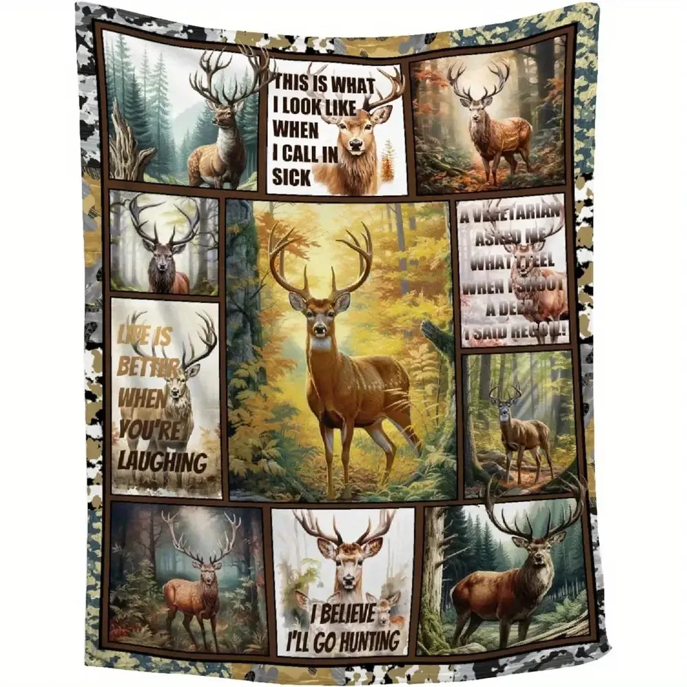 Comfortable Throw Blanket for Deer Hunting Enthusiasts - a Distinctive Gift for Hunters, Featuring Soft Flannel with Funny Woodl
