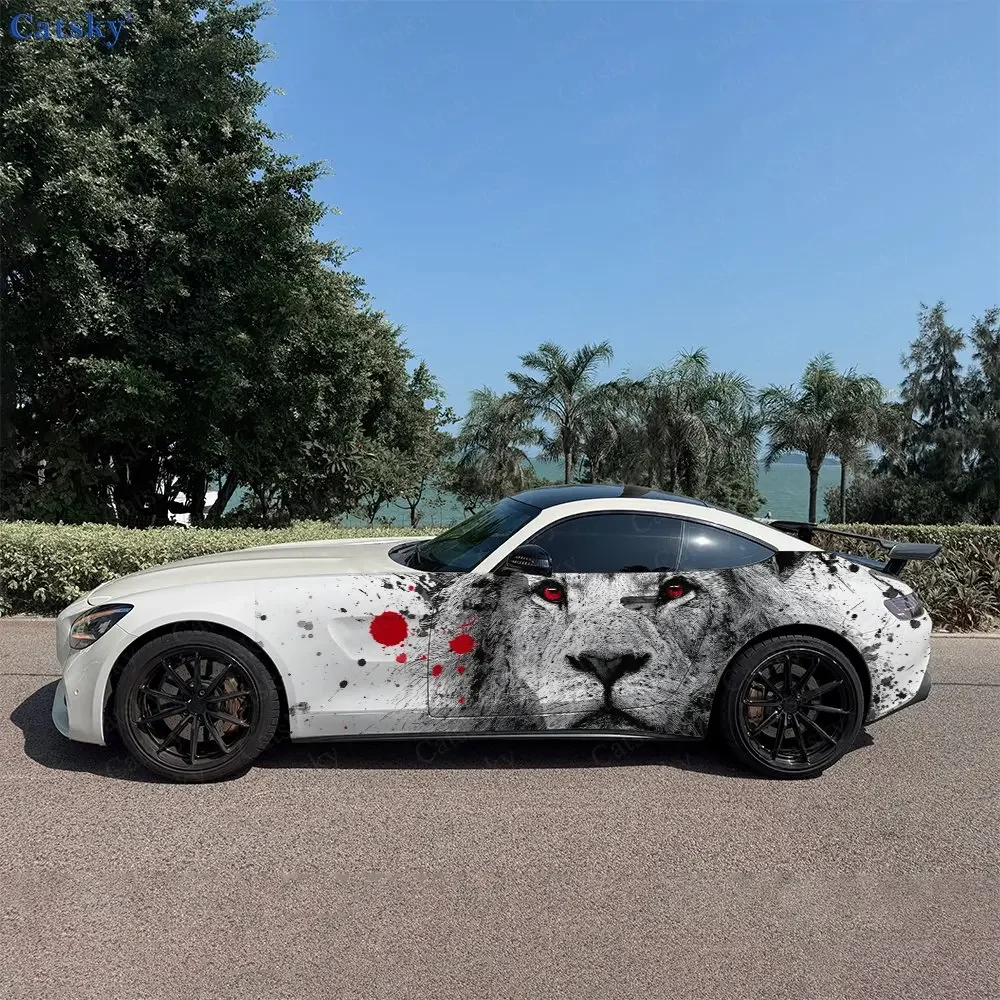 2pcs Lion King Splatter Wild Realm, Durable, Fade-resistant, Enhance Vehicle Aesthetics With Bold Artistic Design Car Vinyl Wrap