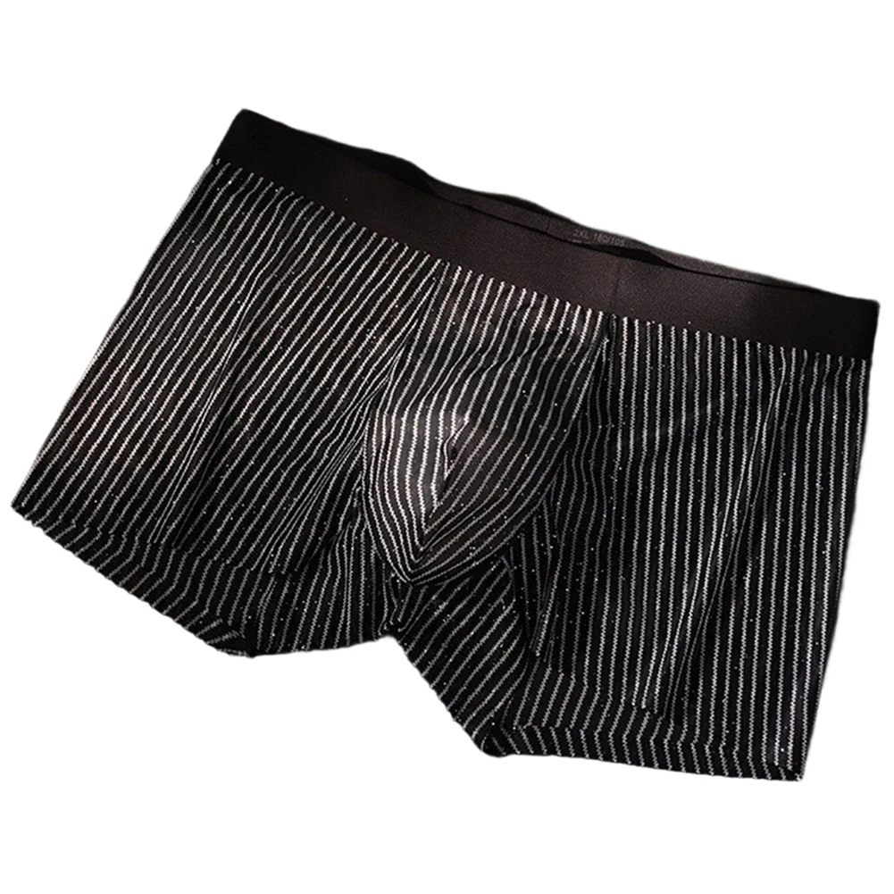 Men Sparkling Diamond Striped Panties Seamless Boxer Shorts Sheer Lingeries For Man Briefs Thin Underwear Stretch Trunks Classic