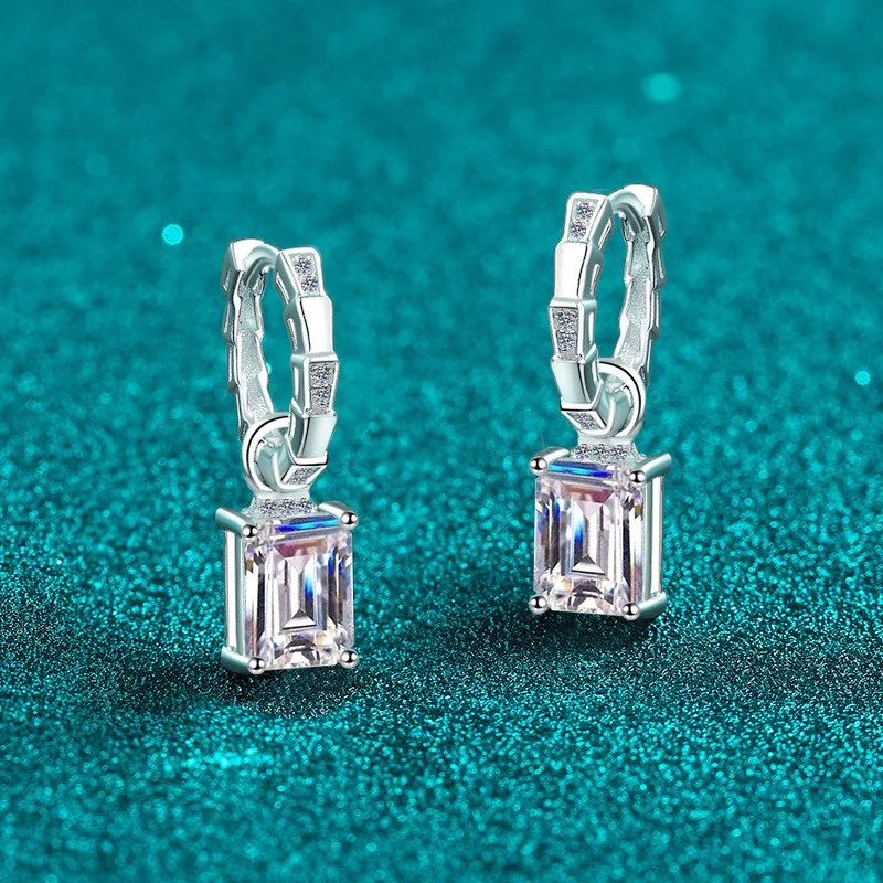 ZFSILVER الموضة العصرية الكلاسيكية 925 الفضة مويسانيتي الأفعى مستطيل القرط ل سحر النساء اكسسوارات مجوهرات هدايا AZ1388-E
