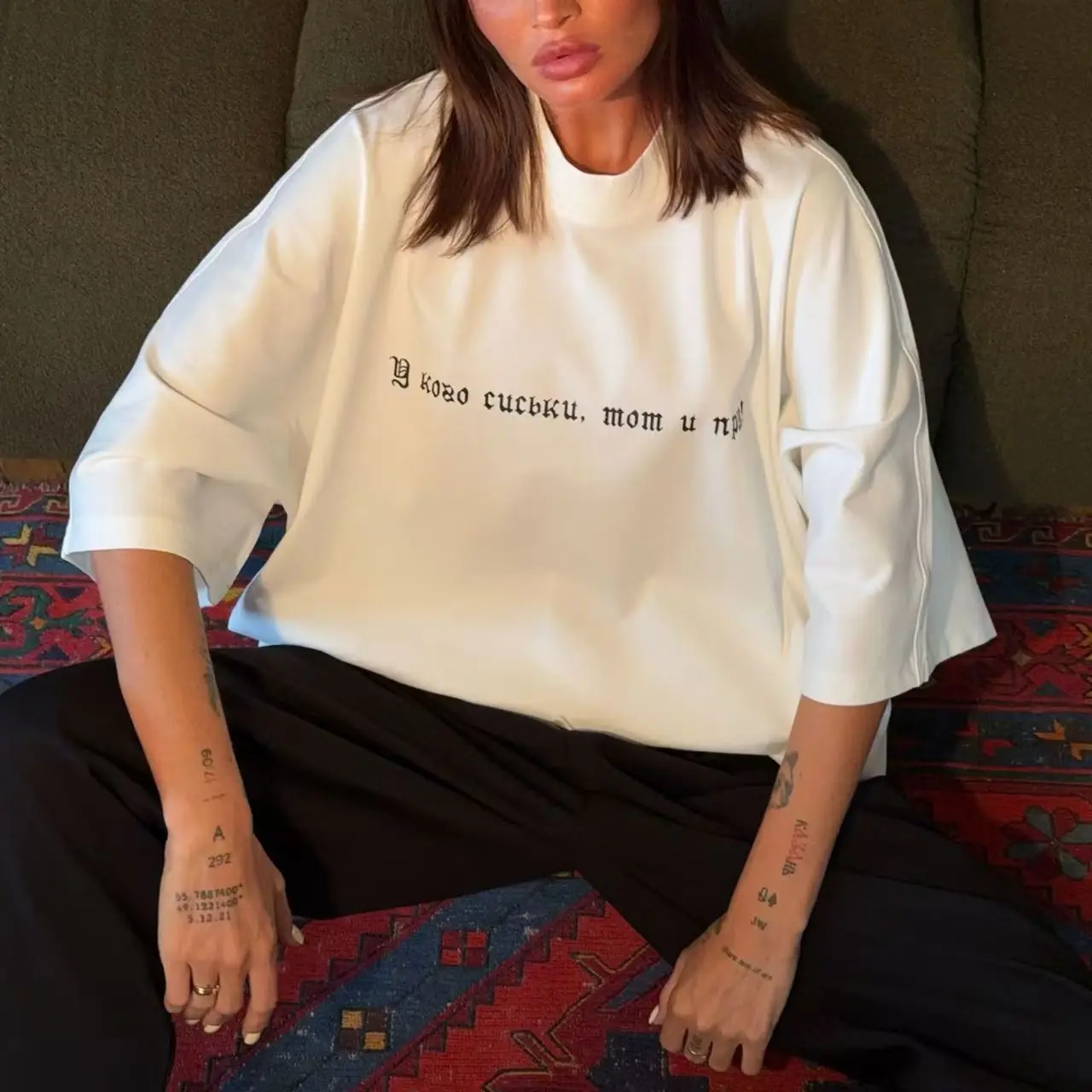 Gothic Font Short Sentences Russian Printing White 100% Cotton Casual Tshirts Women Short Sleeve Hip Hop Casual Tees Summer 2026
