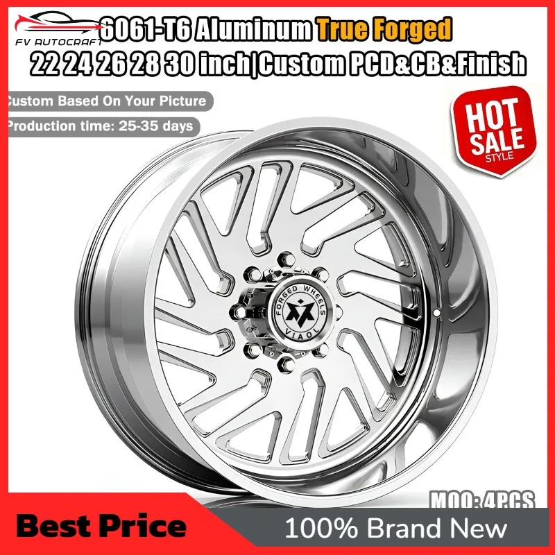【2026】Viaol Custom Monoblock Geschmiedete Felgen 22x12J 24x14J 8x170 8x180 8x165.1 Chrom-Split-Speichen-Tiefbett-LKW-Felgen für Super Du