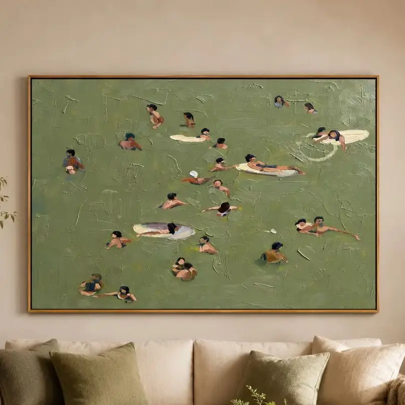 Lane Leader – Minimalist Swimming Pool Azure Sport Painting Canvas Wall Print,High‑Grade Home Decoration Artwork for Bedroom