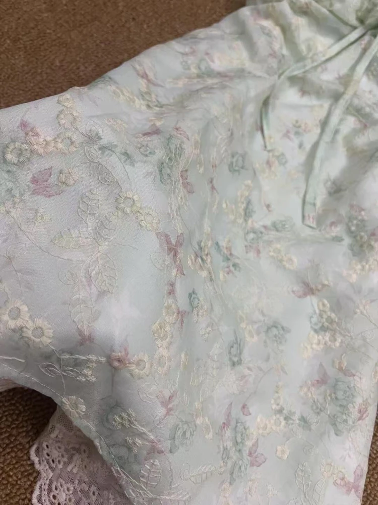 Fashion Elegant Warm Sling Print Dress Vintage Sweet Lace Up Sleeveless Green A-line Dresses Summer Chic Slim Thin New Outfits