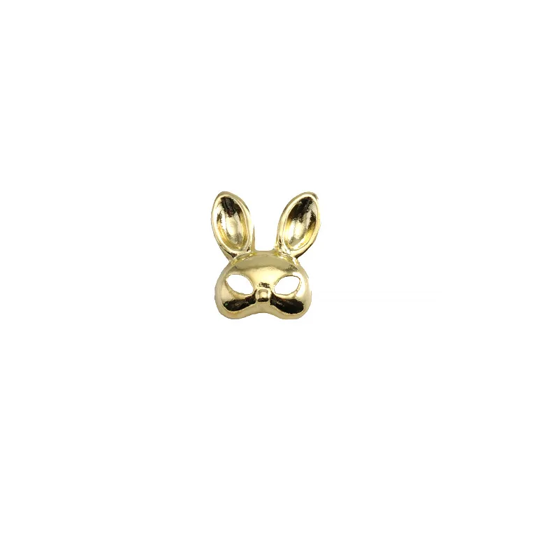 10Pcs Gold Silver Rabbit Mask Ears Nails Charms Alloy Metal Nails Decorations Rivet Jewelry Accessories 3D Manicure Accessories