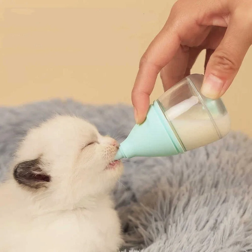 Biberón de silicona para gatos, alimentador para gatitos resistente a mordeduras, antiasfixia, tapa desmontable de 40ml, botella para chupete para mascotas