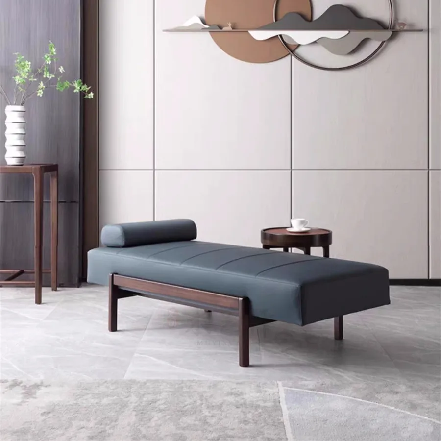 HYS solid wood high-end shoe change stool Nordic cloakroom bench simple household sofa stool leather fabric bedside stool