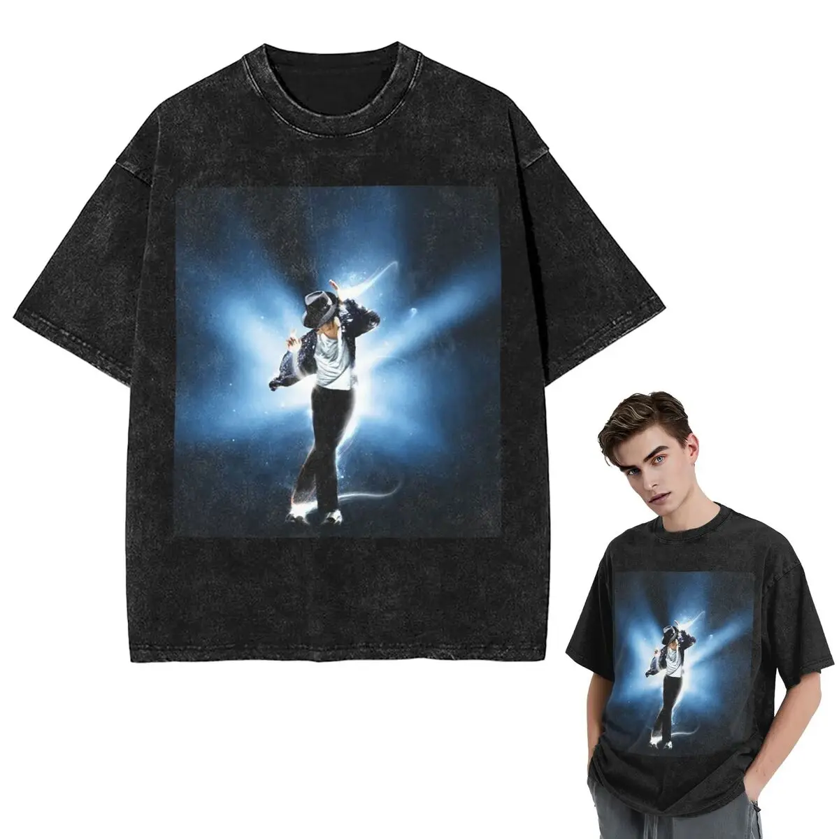 Streetwear T-Shirts Michael Jackson Musicians Singers Dancers Washed T Shirt Short Sleeve Hip Hop T-Shirt Tops Tee for Men Women