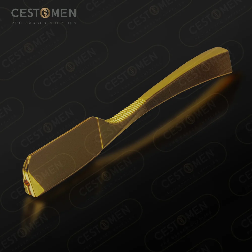 CestoMen Long Handle Unfoldable Men\'s Shaving Razor Electroplated Gold Single Bladed Barber Straight Edge Razor for Barbershop