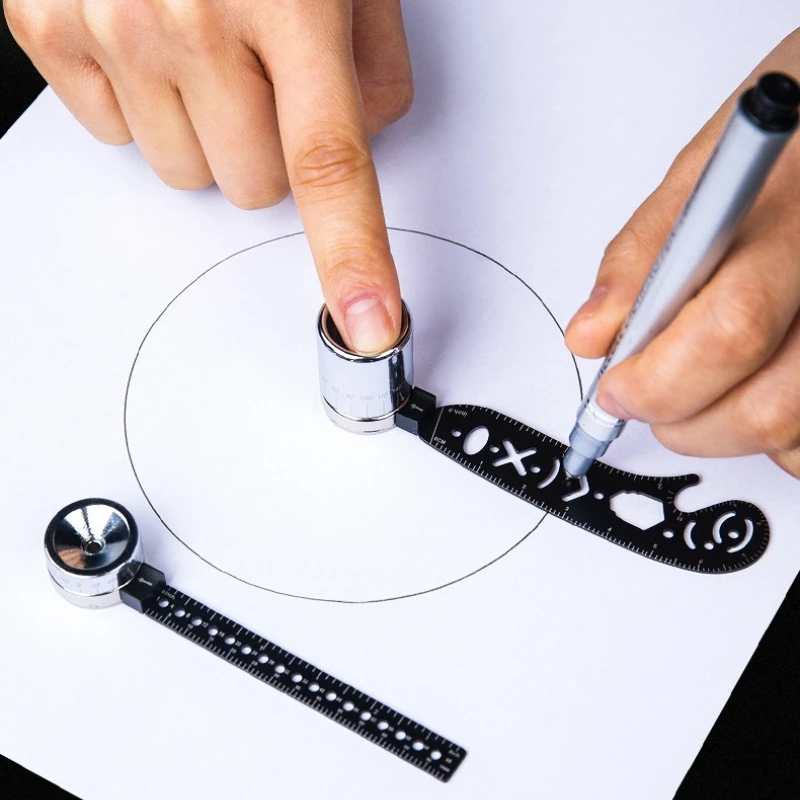 Metal Rotary Drawing Ruler Set Student Geometry Compasses Instrument Creative Auxiliary Circle Drawing Board School Supplies