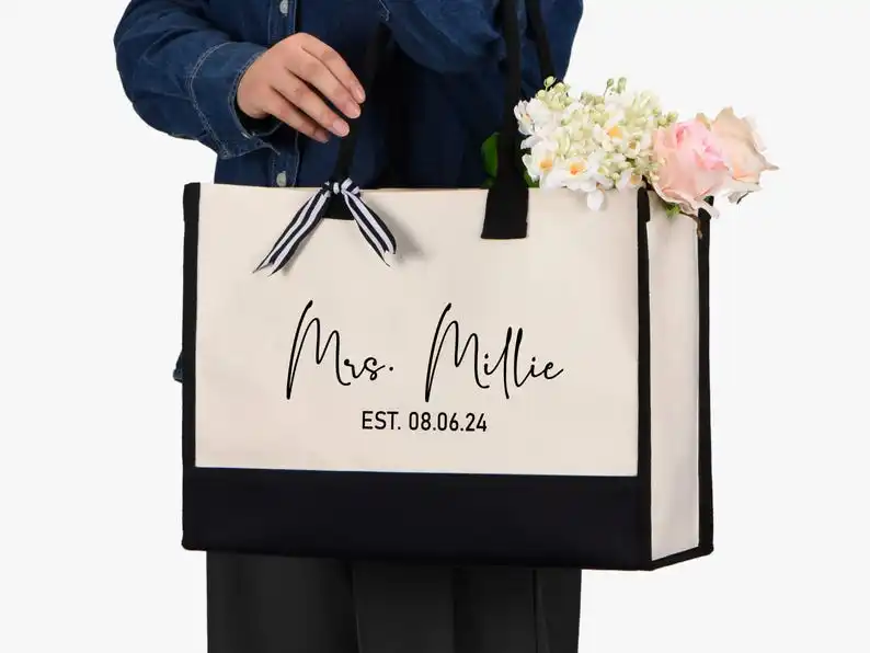 Custom Pattern And Text Canvas Tote Bag Made Of Durable Material Perfect Gift For Friends Ideal For Shopping Trips And Daily