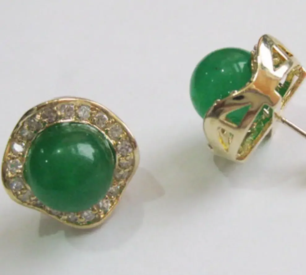 

Women's fashion simple temperament square metal plated Green Jade Earrings