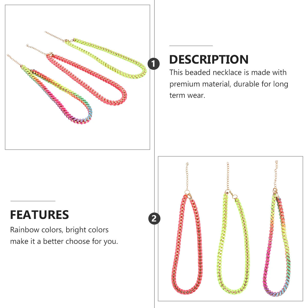 

3 Pcs Woven Necklace Rainbow Colors 40cm Braided Fashion Women Necklace H made Creative Clavicle Chain Holiday