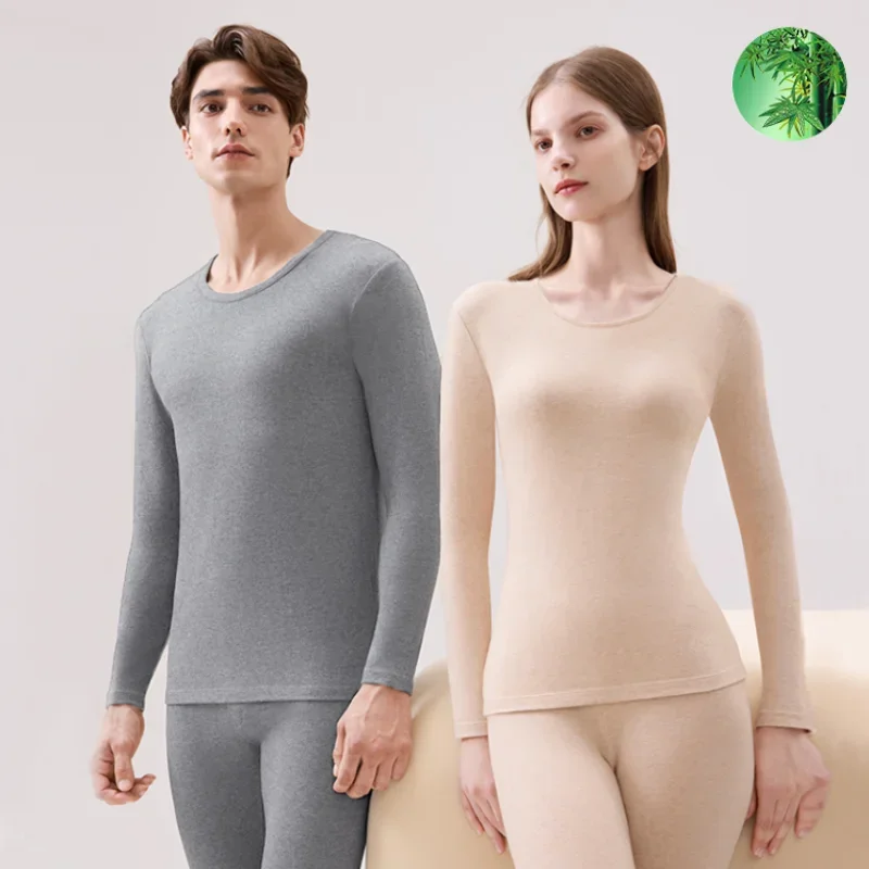 Bamboo Fiber Thermal Underwear Sets Men and Women Suit  Autumn Round Neck Shirt Warm Couple Thin Heat Slim Thermal Underwear