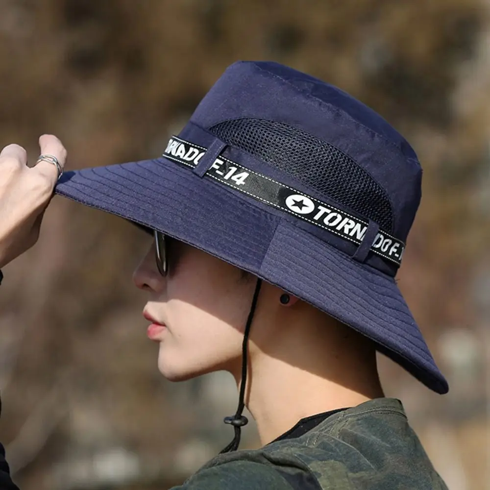 1Pcs Summer Men Bucket Hat Outdoor Beach Fishing Wide Brim UV Protection Cap Hiking Sombrero Camping Gorro Sun Hat