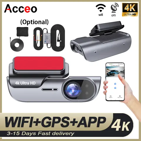 ACCEO Dashcam 자동 4K 자동차 DVR 나이트 비전 GPS WiFi APP 감시 비디오 자동차 레코더 24 시간 주차 전면 및 후면 블랙 박스