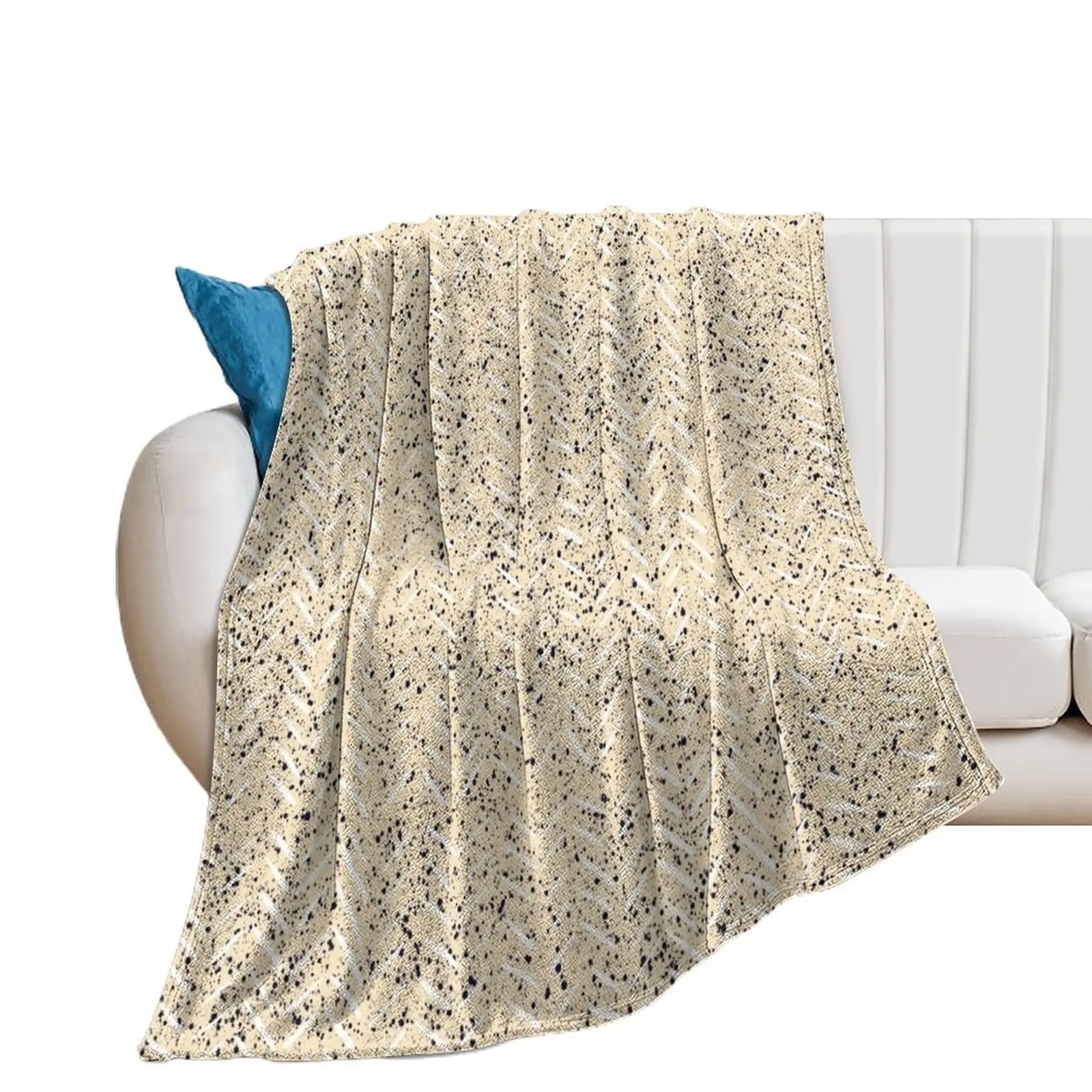 

Herringbone Splatter Pattern in Tan Throw Blanket Thermals For Travel Multi-Purpose Beautifuls Flannel Blankets