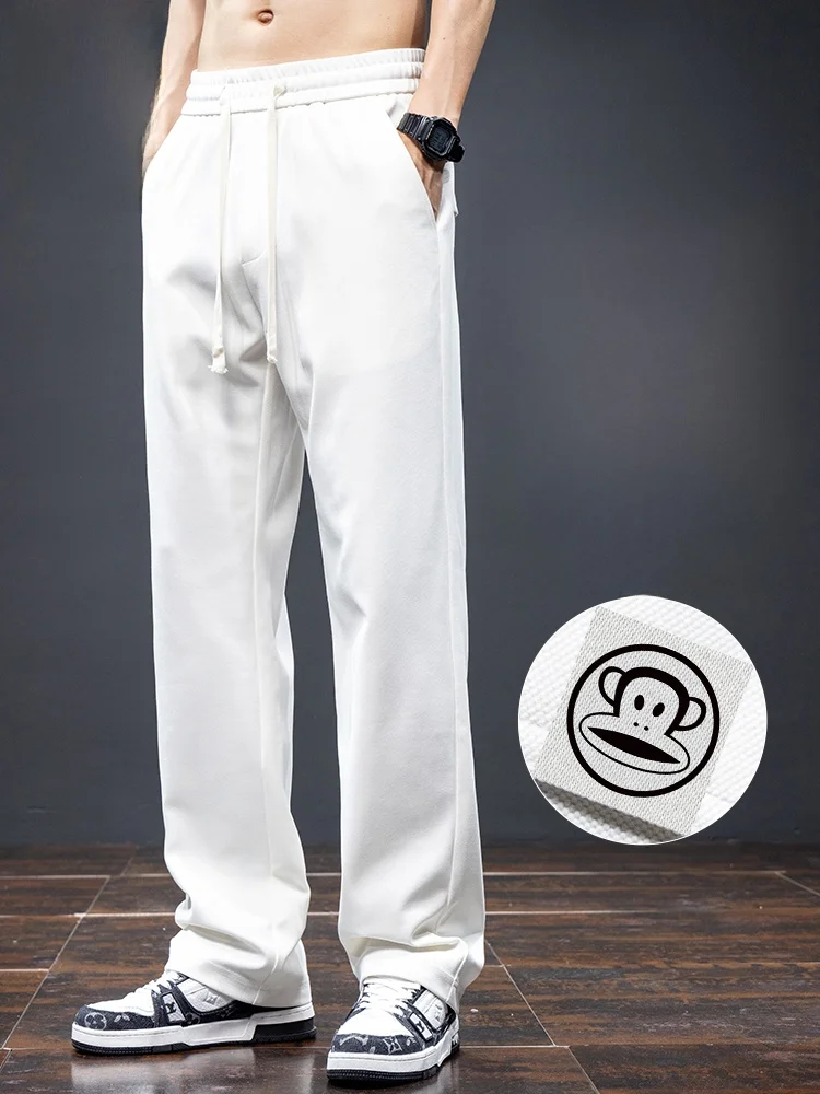 

PaulFrank Large Mouth Monkey Elastic Waist Casual Pants Men's Spring Vintage Loose White Straight Leg Sports Trousers