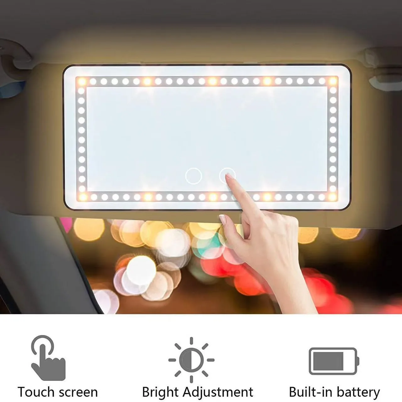 سيارة الشمس كليب على قناع خلفي المرآة البالونية مرآة ماكياج قابلة للشحن التجميل 3 طرق الضوء الساطع قابل للتعديل 60 المصابيح عكس الضوء #5