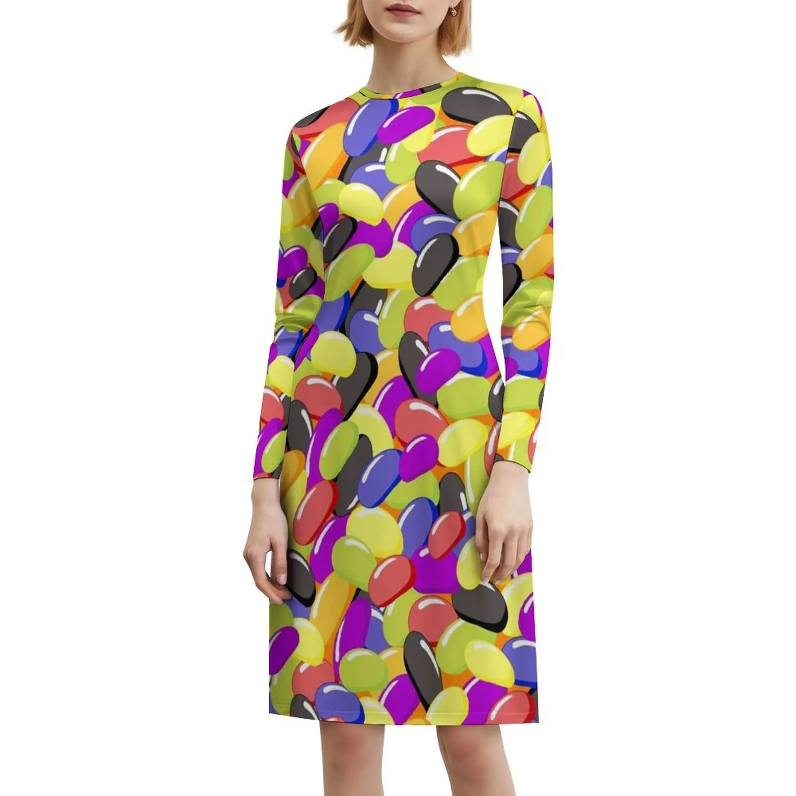 فستان جيلي بينز رينبو كاندي بوهيمي بدون أكمام للنساء مطبوع عليه فساتين حفلات الشاطئ كاندي رينبو جيلي بينز لطيف حلو