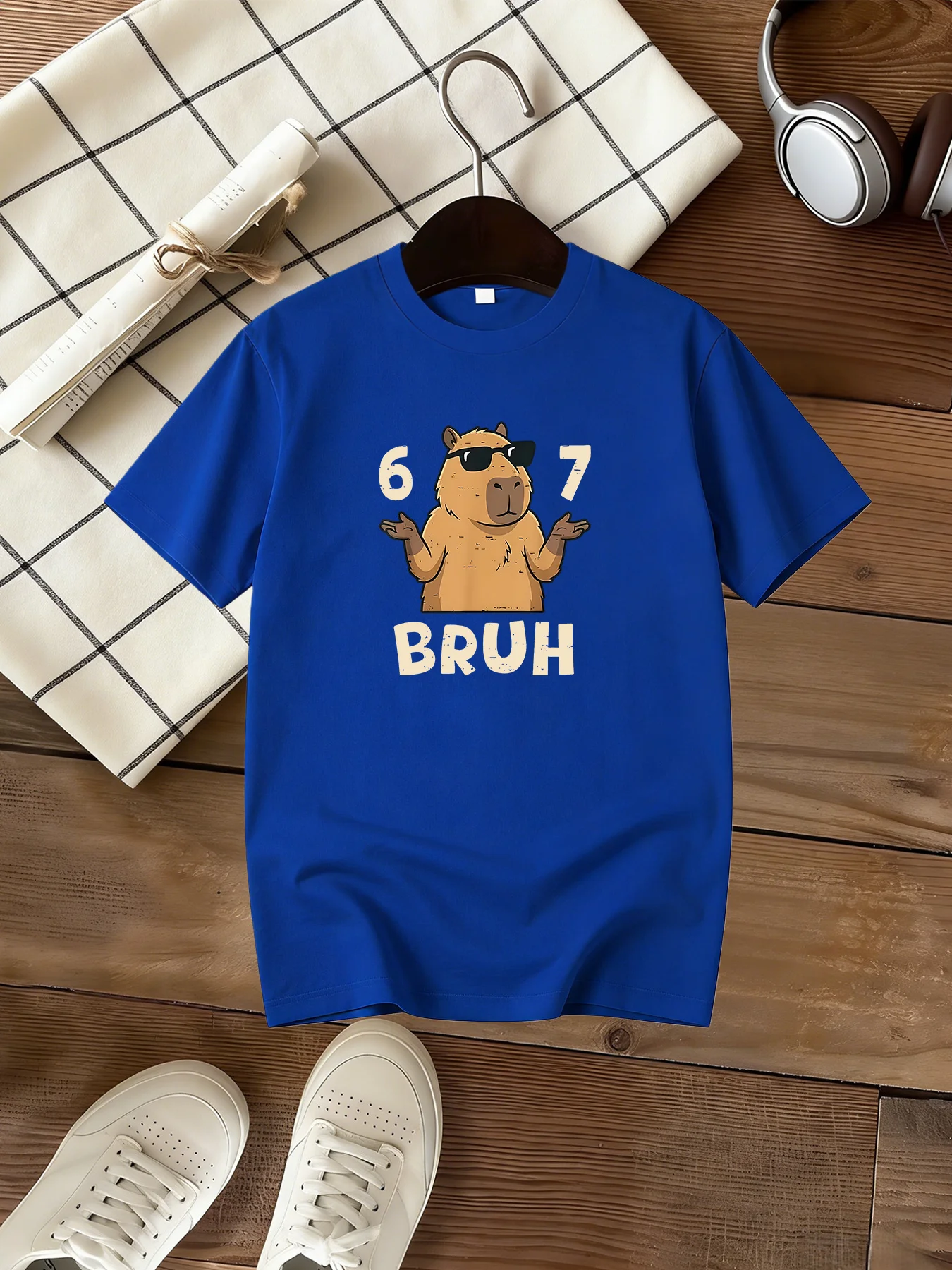 Funny 6 7 Bruh Capybara Print Kids T Shirt Boys Girls Short Sleeve Parent Child Cotton Tees Daily Toddler Cool Meme Animal Tee