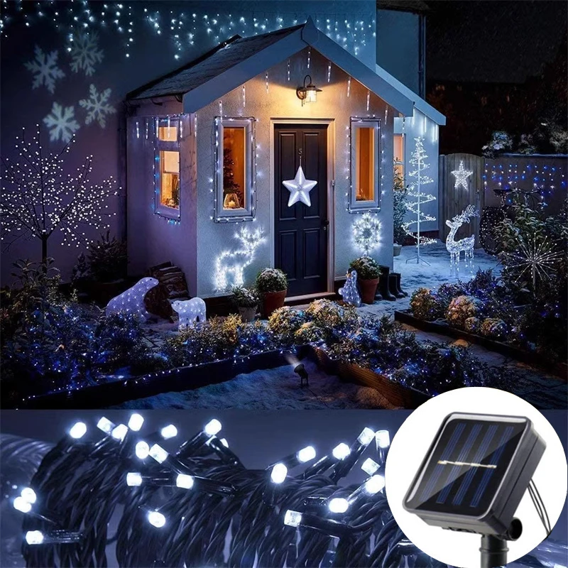 

Уличная солнечная гирлянда-светильник, светодиодная гирлянда-сосулька на солнечных батареях для сада, свадеб, патио, праздников, Рамадана, украшения комнаты