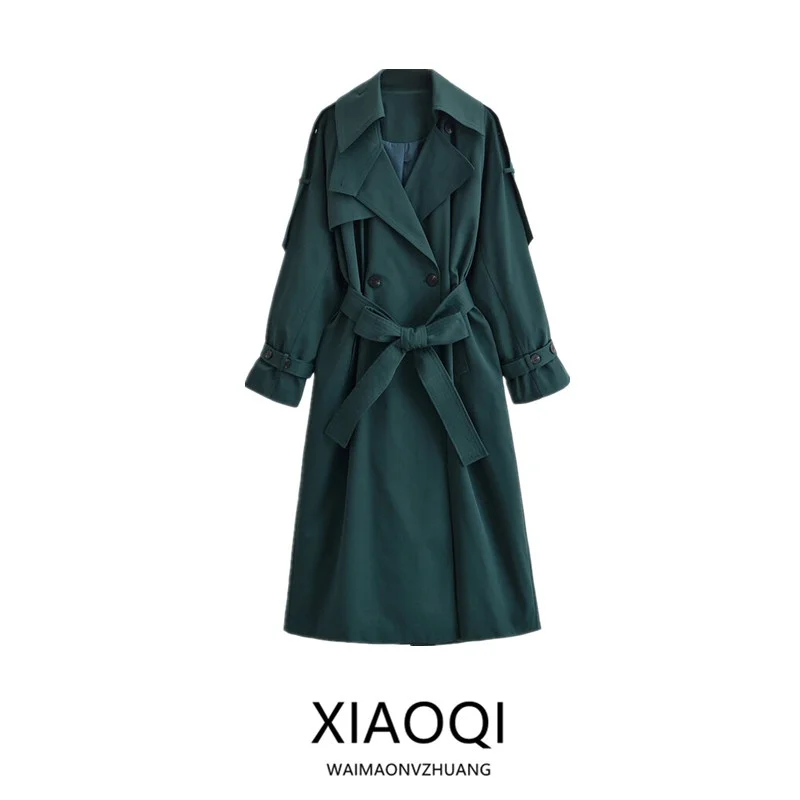 

Loose Long Belted Windbreaker Coat Women's Faion Design Autumn New Arrival 2025 Ele Sli Outerwear 05824