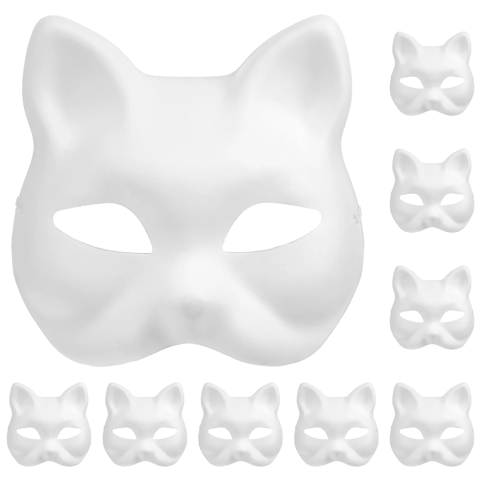 

10 Pcs Cat Face Pulp Masks 18x17cm White Paper Masquerade Party Costume Blank Animal Masks Halloween Cosplay Adult Kids