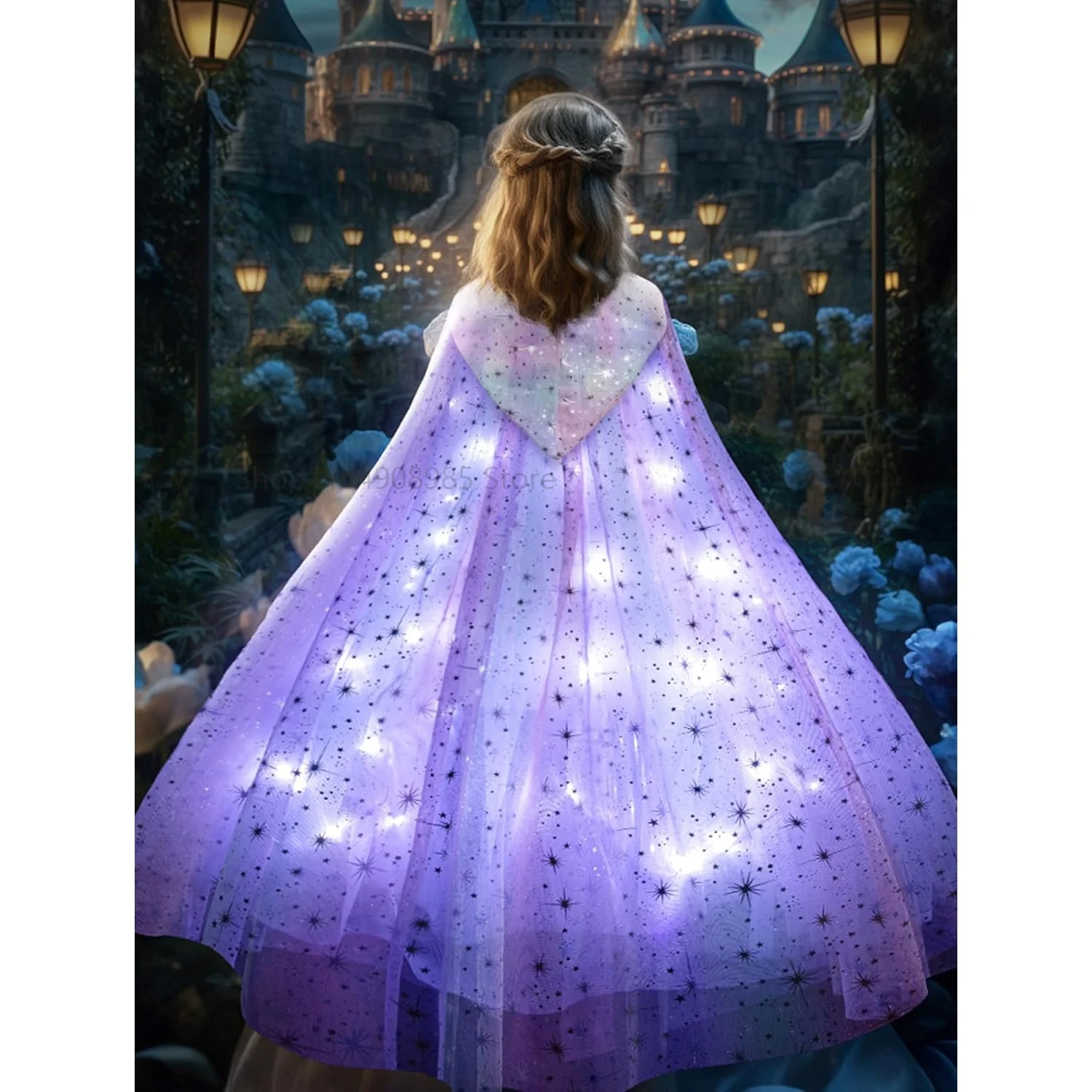 

LED Princess Dress Up Cape Girls Light Up Princess Hooded Cape for Girls Costume Cloak Princess Shawl Toddler Children