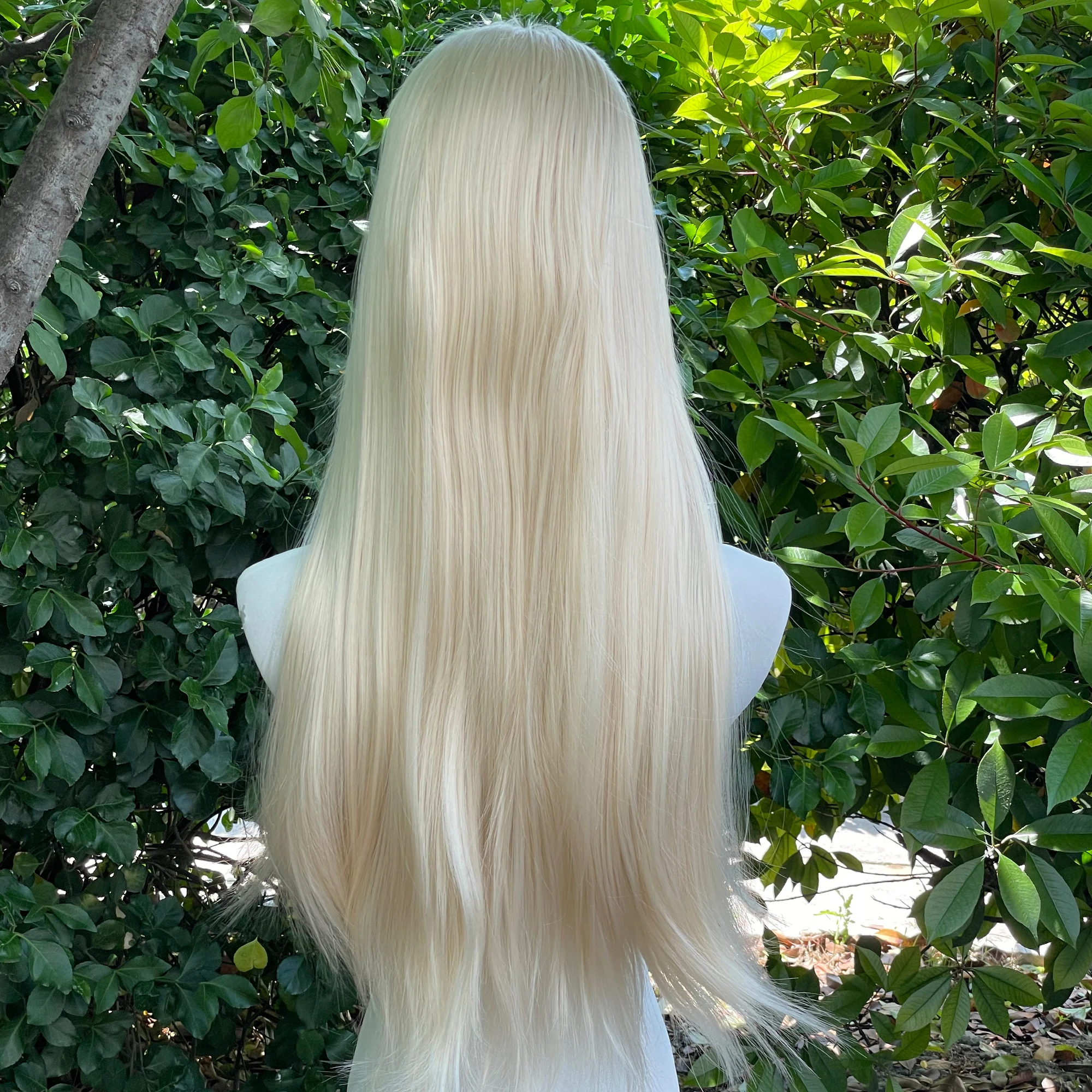 Light Blonde Synthetic Hair 13x4 Lace Front Wigs for Women 26 Inch Long Straight Free Part 150% Density Glueless Half Hand Tied