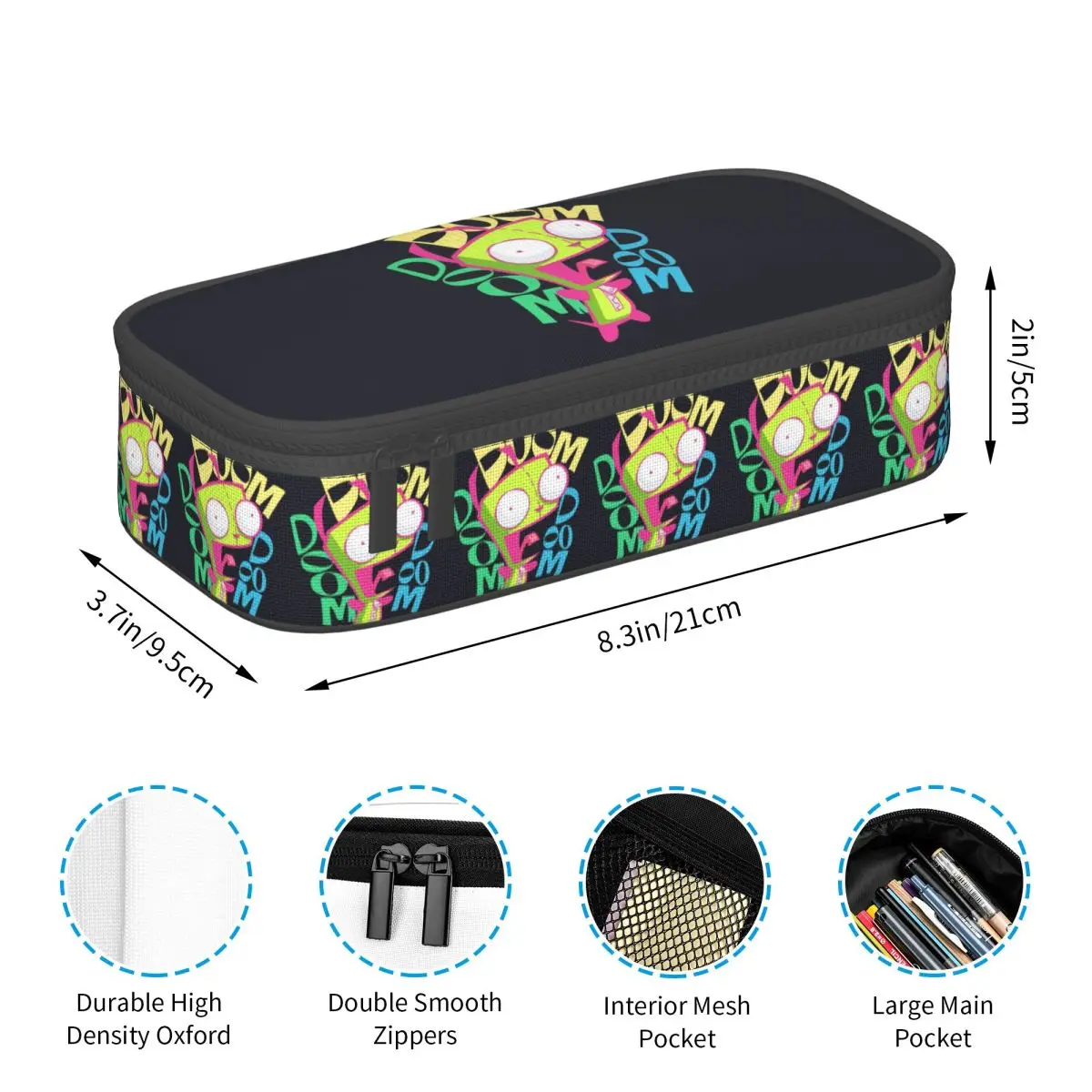 Invaders Zims Anime Cartoon Alien Pencil Case Pen Holder Storage Stationery Supplies Large Capacity Pen Box Pencil Bag for Kids