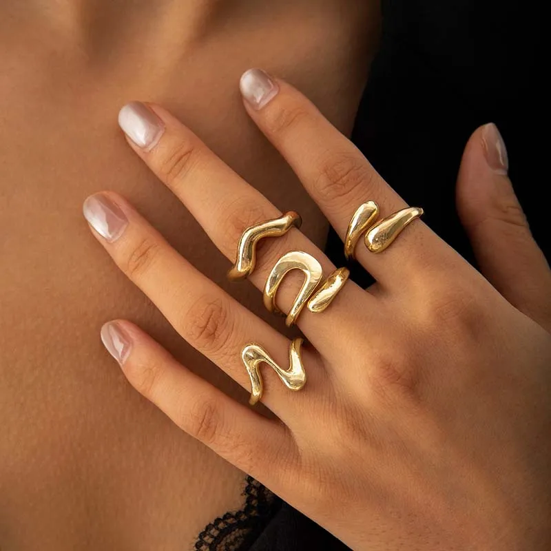 4Pcs/Set Fashion Silver Color Irregular Geometric Open Rings For Women Men Punk Metal Adjustable Knuckle Joint Ring Jewelry image 2