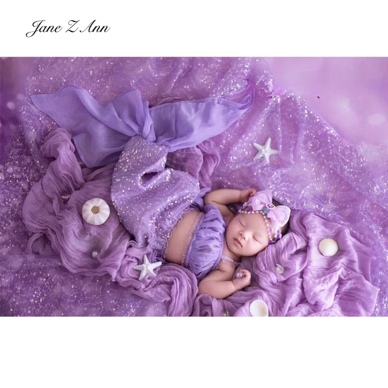 Newborn baby mermaid costume purple headwear clothes infant girls princess studio home shooting outfits