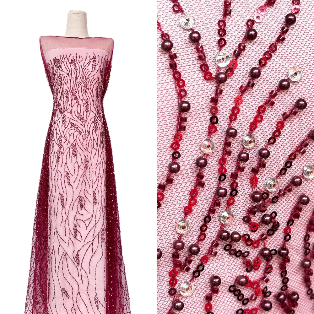 قماش دانتيل ترتر مطرز ثقيل مصنوع يدويًا فرنسي فاخر 2026 على الطراز النيجيري الأفريقي لمواد خياطة فستان الزفاف