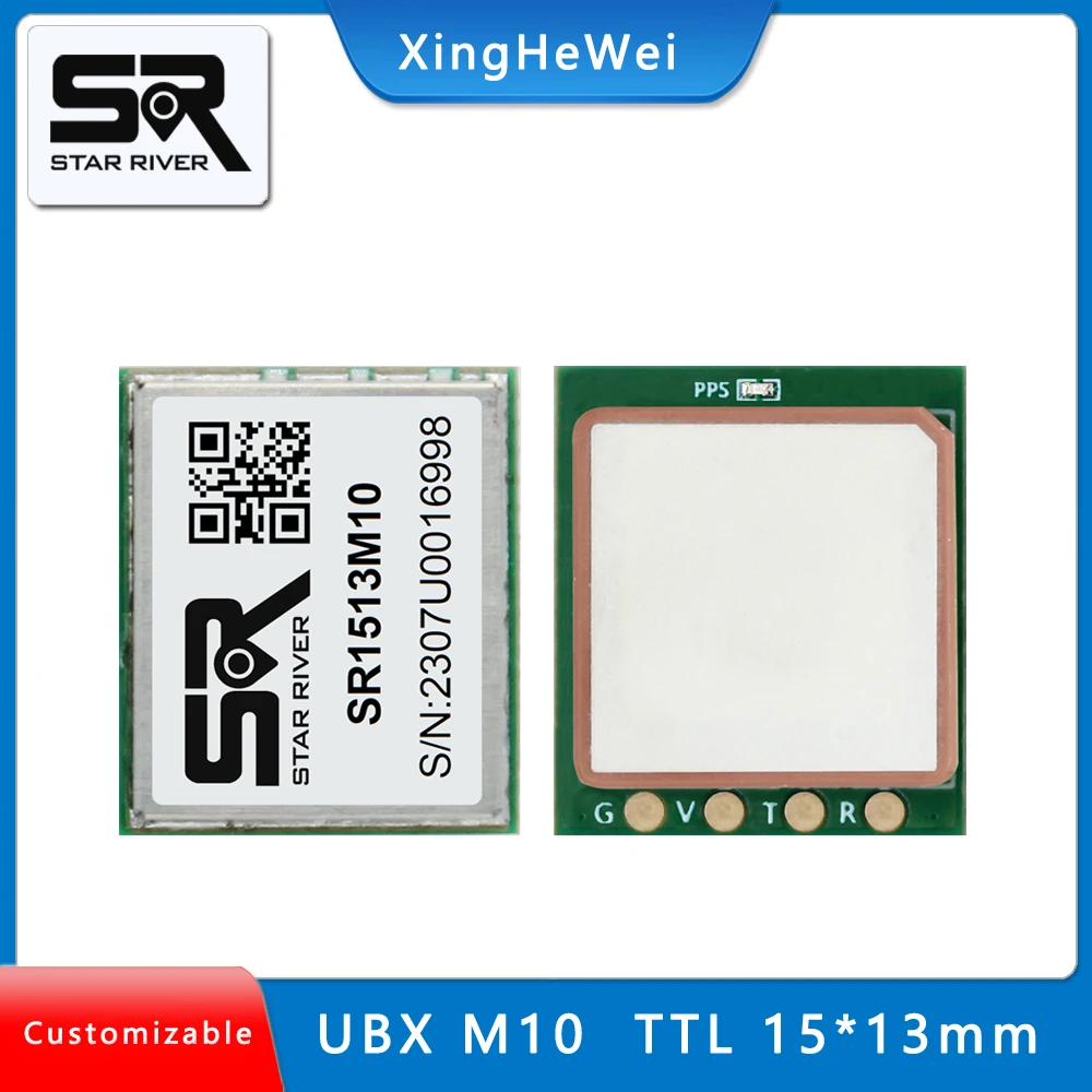 SR1513M10 GPS module UBX M10050  GPS/BDS GNSS 2.54mm solder pad VCC TX RX GND 38400 Baudrate 3.3V-5V TTL 15*13mm