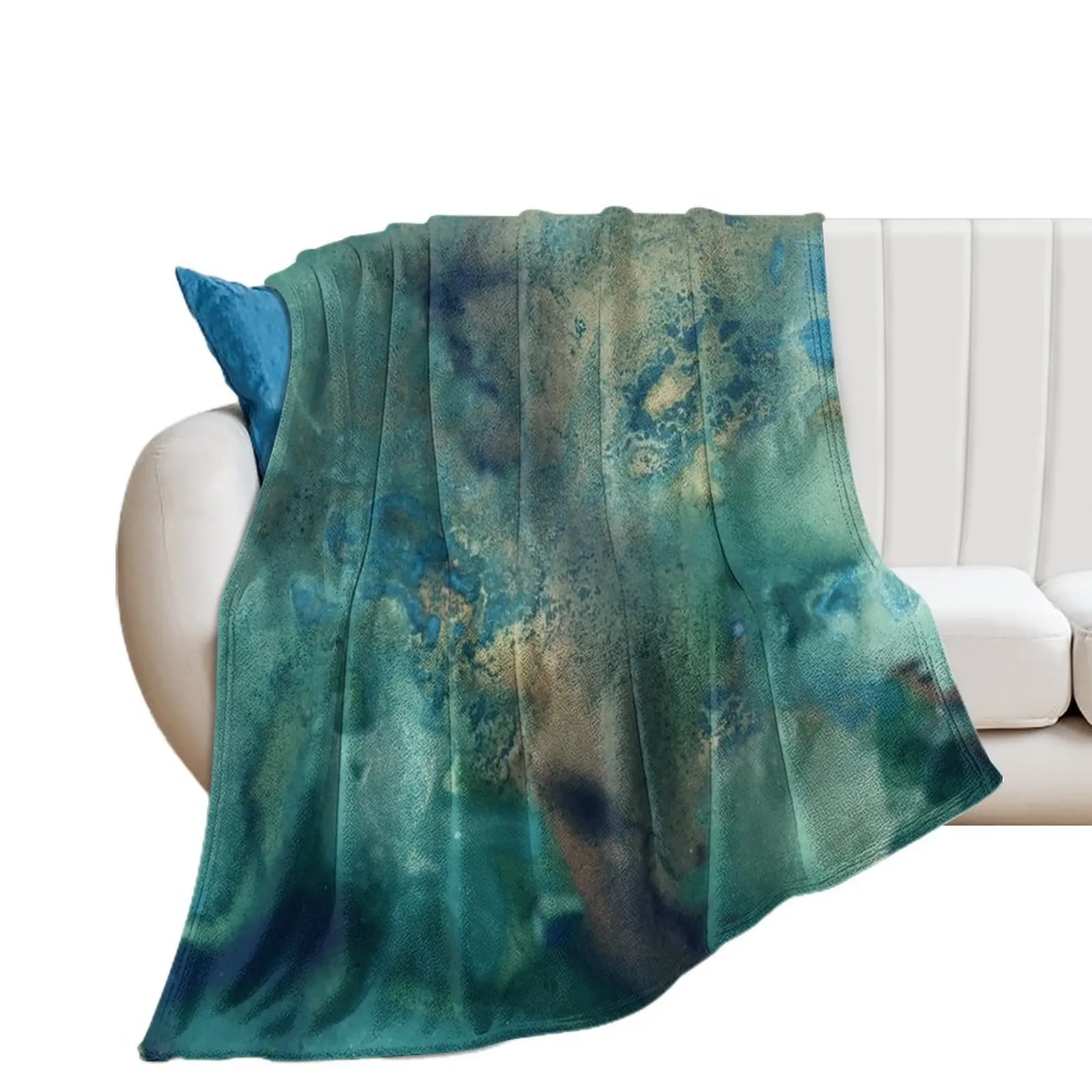 

Ocean in Turquoise, Aqua and Gold Throw Blanket Beautifuls Blankets For Sofas Blankets