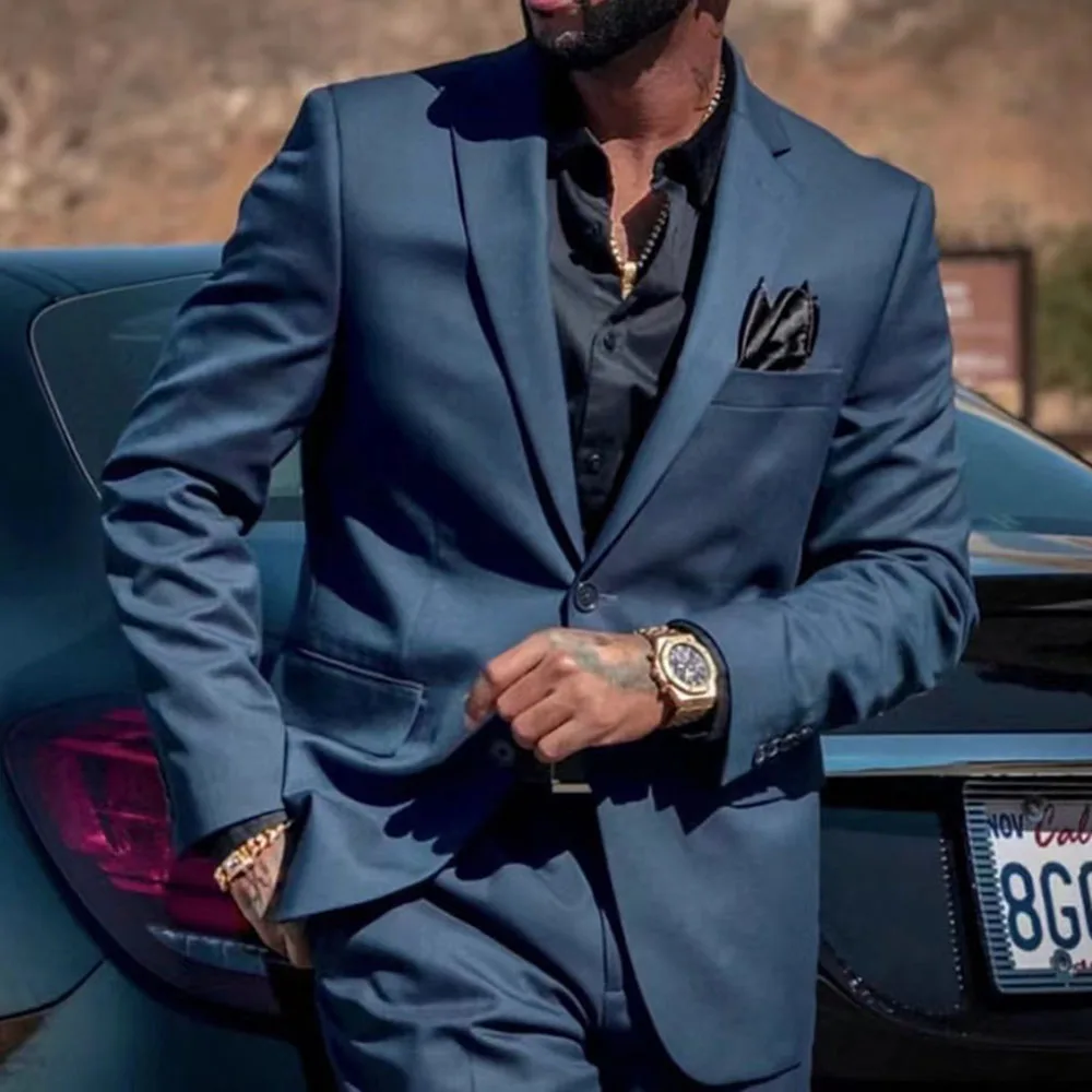 

Шикарные мужские костюмы с лацканами из двух предметов, Новое поступление, однотонная одежда, тонкий модный повседневный офисный повседневный базовый мужской костюм 2025