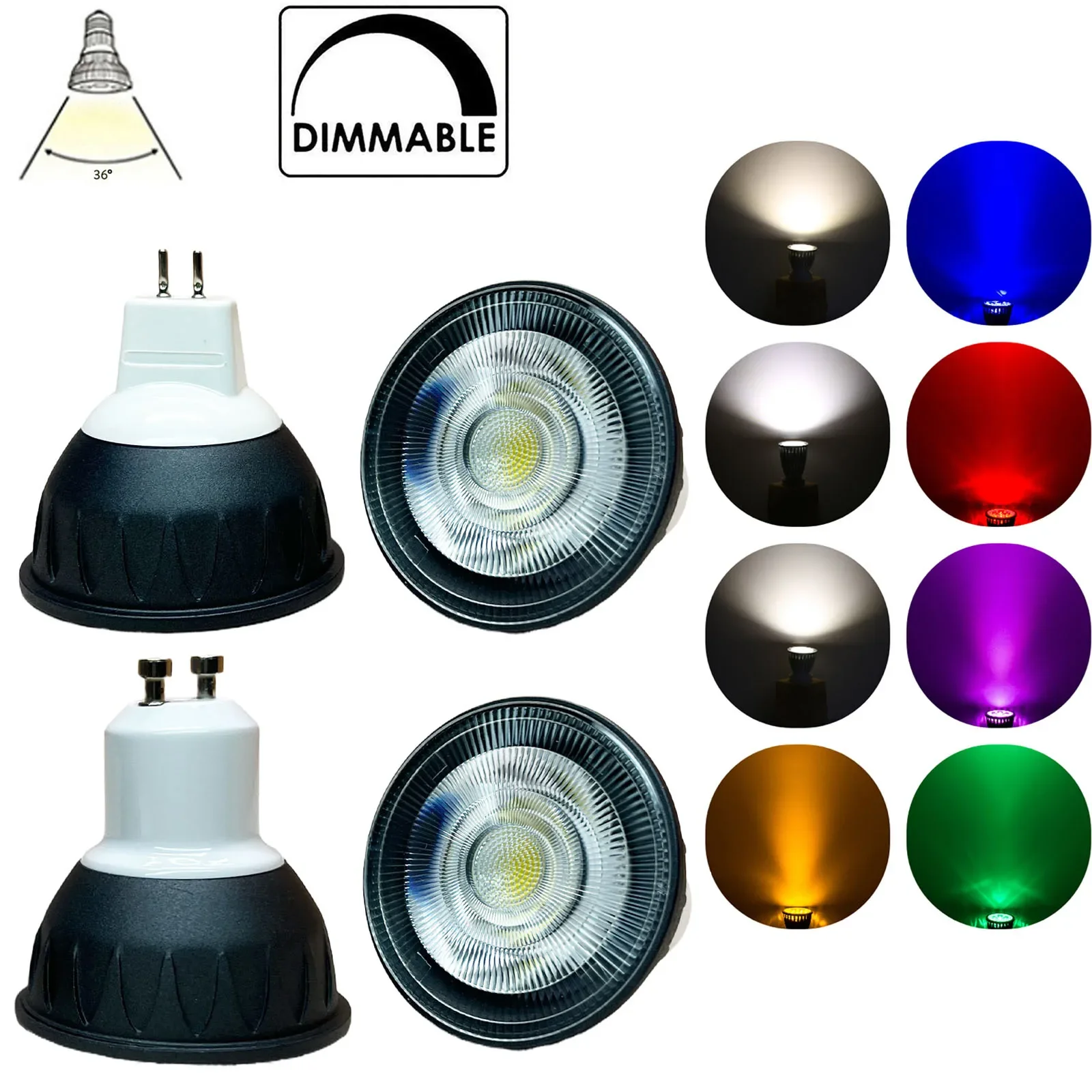 

Dimmable GU10 MR16 LED COB Spotlight Bulbs 10W 36 Degree Beam Angle DC 12V 24V CBlack Shell Energy Saving Lamp Replace Halogen